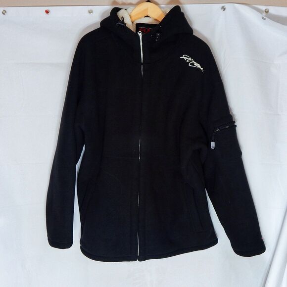 Fubu Collection Black Hoodie Mens Fleece Lined Full Zip Large Sleeve Pocket - Picture 1 of 12